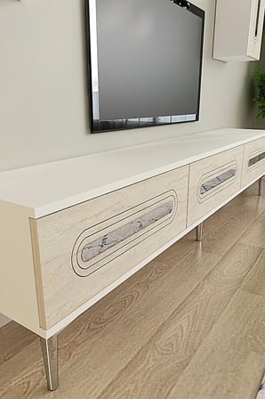 TVR1804BTS RANY TV Ünitesi Takımı BEYAZ-TRAVERTEN-SILVER 180CM