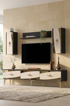 TVR1813ATG ELİPS TV Ünitesi Takımı ANTRASİT-TRAVERTEN-GOLD 180CM