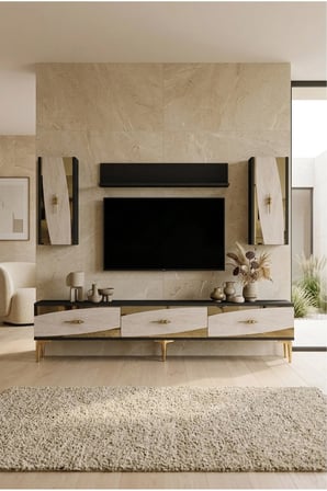 TVR1813ATG ELİPS TV Ünitesi Takımı ANTRASİT-TRAVERTEN-GOLD 180CM