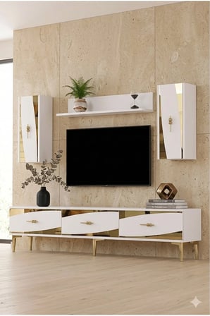 TVR1813BG ELİPS TV Ünitesi Takımı BEYAZ-GOLD 180CM