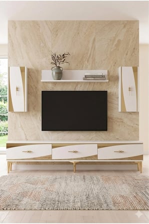 TVR1813BG ELİPS TV Ünitesi Takımı BEYAZ-GOLD 180CM