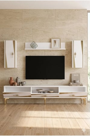 TVR1813BG ELİPS TV Ünitesi Takımı BEYAZ-GOLD 180CM