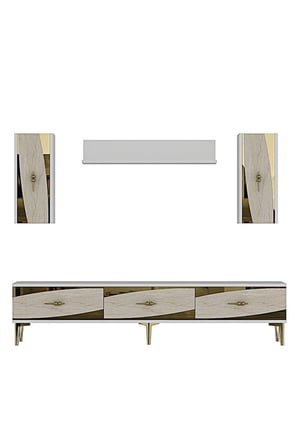 TVR1813BTG ELİPS TV Ünitesi Takımı BEYAZ-TRAVERTEN-GOLD 180CM