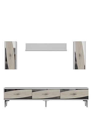 TVR1813BTS ELİPS TV Ünitesi Takımı BEYAZ-TRAVERTEN-SILVER 180CM