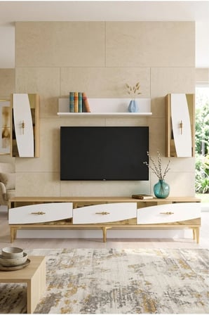 TVR1813DBG ELİPS TV Ünitesi Takımı SAFİRMEŞE-BEYAZ-GOLD 180CM