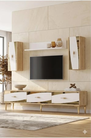 TVR1813DBG ELİPS TV Ünitesi Takımı SAFİRMEŞE-BEYAZ-GOLD 180CM