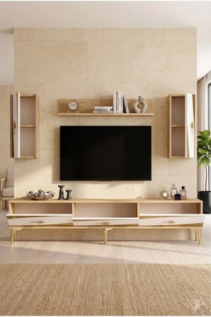 TVR1813DBG ELİPS TV Ünitesi Takımı SAFİRMEŞE-BEYAZ-GOLD 180CM