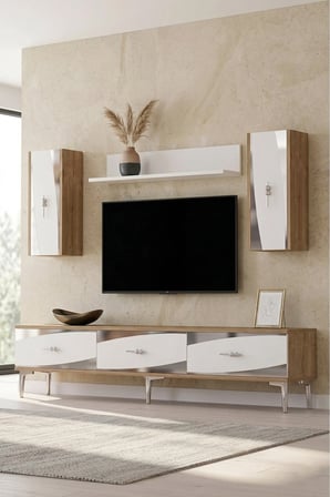 TVR1813DBS ELİPS TV Ünitesi Takımı SAFİRMEŞE-BEYAZ-SILVER 180CM