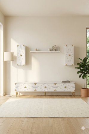 TVR1897BG ALFA Tv Ünitesi Takımı Beyaz-Gold 180cm