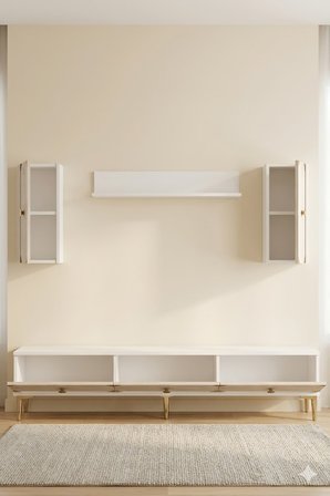 TVR1897BTG ALFA Tv Ünitesi Takımı Beyaz-Traverten-Gold 180cm