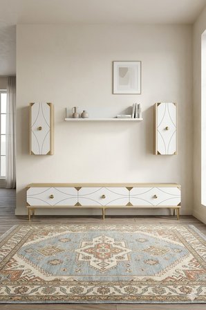 TVR1897DBG ALFA Tv Ünitesi Takımı Safirmeşe-Beyaz-Gold 180cm