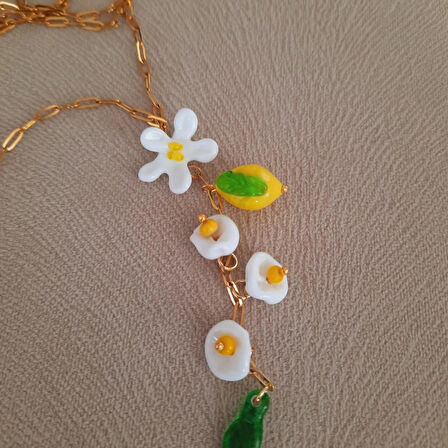 Limon Çiçekleri Paslanmaz Çelik Murano Kolye