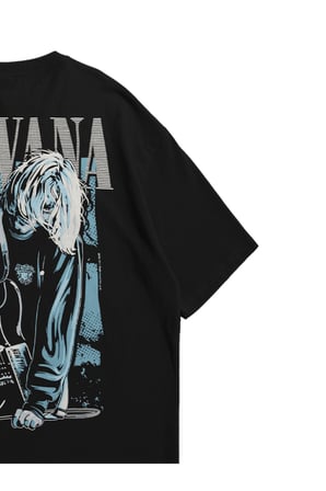 Kadın Erkek Siyah Kurt Cobain Nirvana Baskılı Oversize Bisiklet Yaka Kısa Kollu T-Shirt