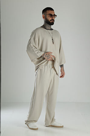 Oversize Bej Keten Takım
