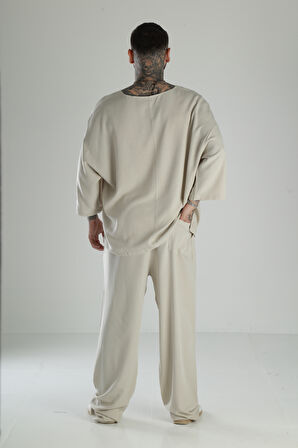 Oversize Bej Keten Takım