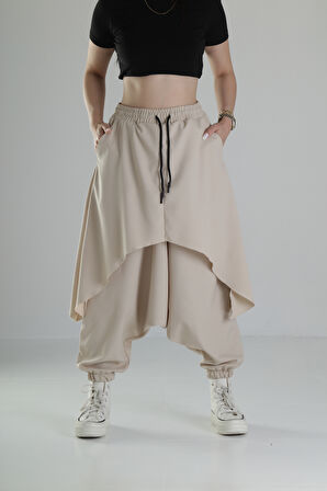Oversize Şalvarlı Bej Jogger Pantolon
