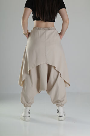 Oversize Şalvarlı Bej Jogger Pantolon