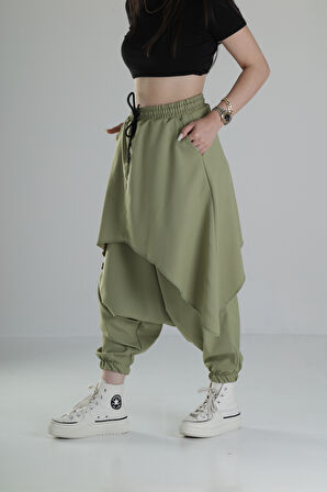 Oversize Şalvarlı Haki Jogger Pantolon