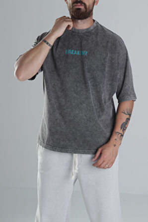 Breakout Yıkamalı Antrasit Oversize Tasarım T-Shirt