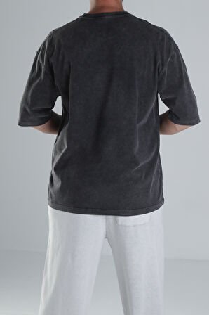 Yıkamalı Antrasit Oversize T-Shirt