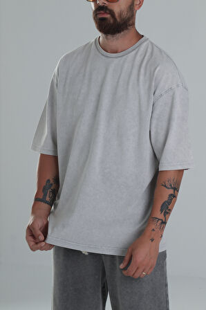 Yıkamalı Gri Oversize T-Shirt