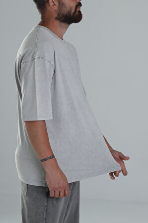 Yıkamalı Gri Oversize T-Shirt