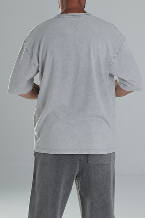 Yıkamalı Gri Oversize T-Shirt