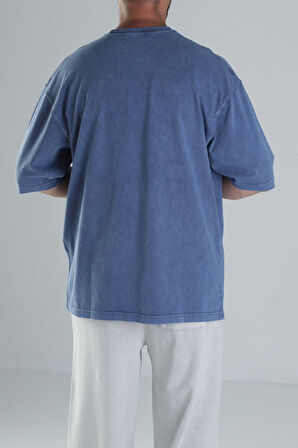 Yıkamalı Mavi Oversize T-Shirt
