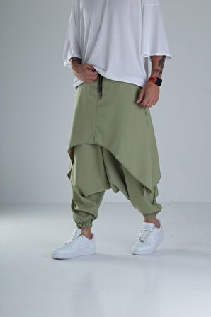 Oversize Şalvarlı Samurai Haki Pantolon