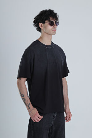 Antrasit Oversize Tasarım T-Shirt