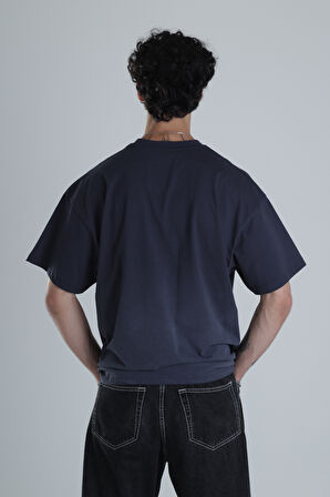 Lacivert Yıldız Detaylı Tasarım Oversize T-Shirt