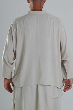Keten Kumaş Oversize Bej Tasarım T-Shirt
