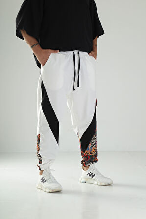 Etnik Desenli Gabardin Jogger Pantolon