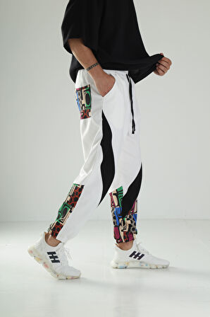 Neon Desenli Gabardin Jogger Pantolon
