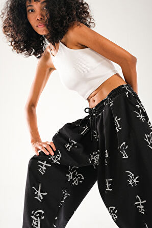Chinese Desenli Pileli Jogger Pantolon