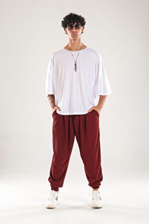 Fitilli Pileli Bordo Şalvar Pantolon