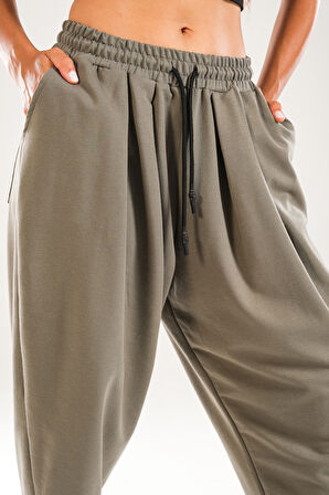 Yeşil Pileli Jogger Pantolon