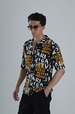 Erkek Grafiti Desenli Hawai Gömlek
