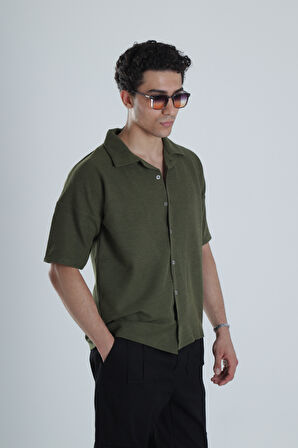 Erkek Haki Gofre Gömlek