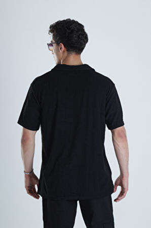 Erkek Siyah T-Shirt Dokuma Kumaş