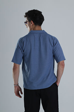 Erkek Mavi Gofre Gömlek