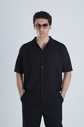 Erkek Siyah Gofre Gömlek