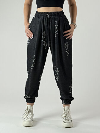 Chinese Desenli Antrasit Kadın Jogger Pantolon COC1001