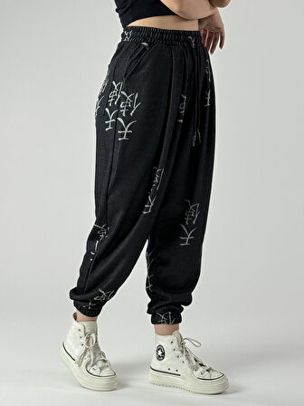 Chinese Desenli Antrasit Kadın Jogger Pantolon COC1001