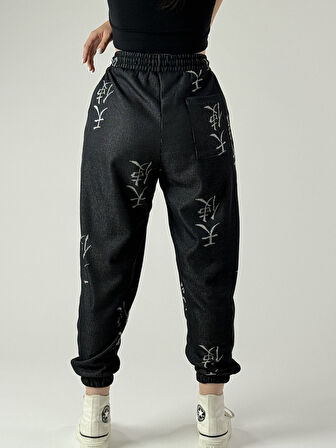 Chinese Desenli Antrasit Kadın Jogger Pantolon COC1001