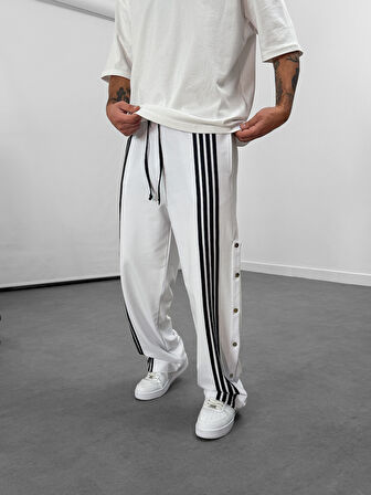 Şeritli Beyaz Erkek Baggy Pantolon COC1059