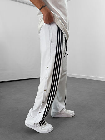 Şeritli Beyaz Erkek Baggy Pantolon COC1059