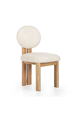 Coco Iskandinav Still Krem Teddy Kumaş Natural Ahşap Bohem Sandalye (1 ADET)