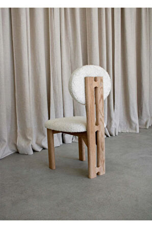 Coco Iskandinav Still Beyaz Teddy Kumaş Natural Ahşap Bohem Sandalye (1 ADET)