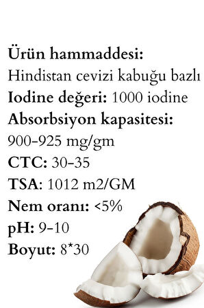1000 İodine Hindistan Cevizi Kabuğu (Coconut) Bazlı Aktif Karbon 500 Gr